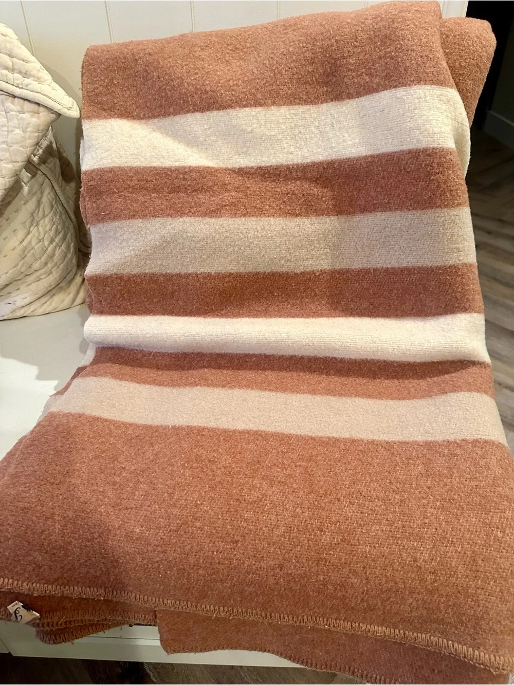 Vintage Baron Woolen Mills Blanket in Muted Rose, Cream and Tan